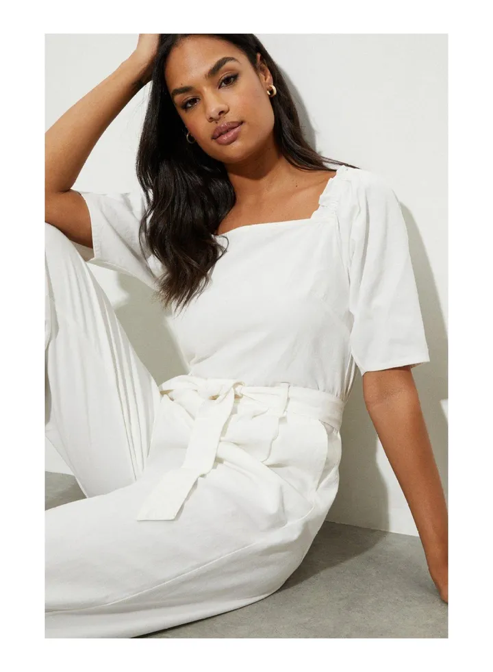 Tie Waist Puff Sleeve Jumpsuit