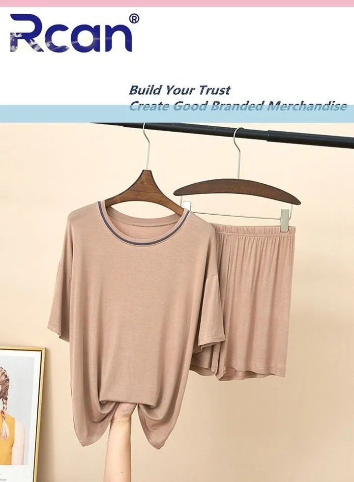 2 Piece Women's Pajamas Soft Modal Round Neck Short Sleeves Sleepwear Loungewear Elastic T-Shirt Top and Pants Set for Summer