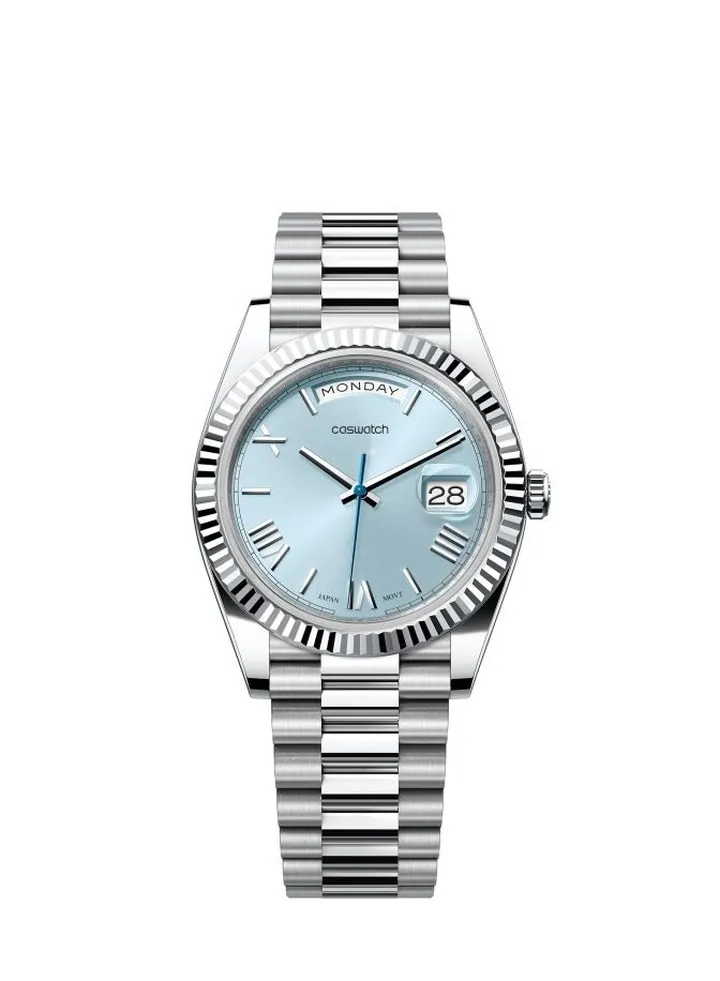 Genuine men's watch with Japanese movement, silver , with date and day display