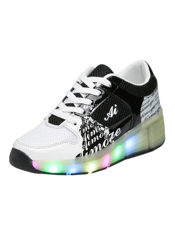 LED Flashing Wheeled Low Top Sneakers Black/White