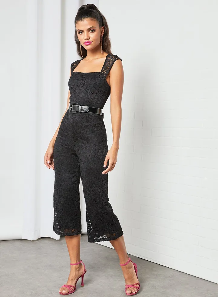 Lace Culotte Jumpsuit Black