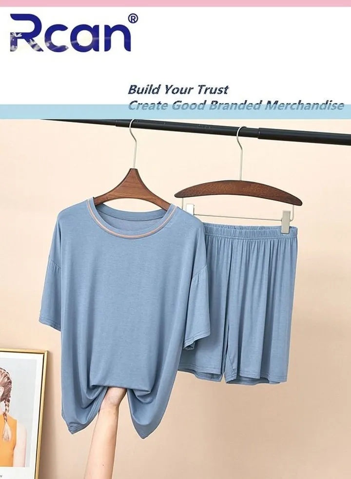 2 Piece Women's Pajamas Soft Modal Round Neck Short Sleeves Sleepwear Loungewear Elastic T-Shirt Top and Pants Set for Summer
