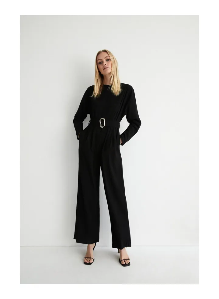 Relaxed Sleeve Belted Jumpsuit