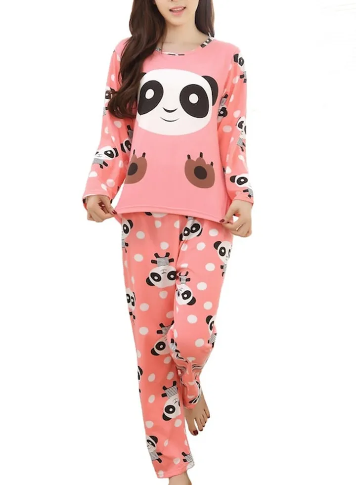 Sweet Cute Panda Pajama Set Pink/White