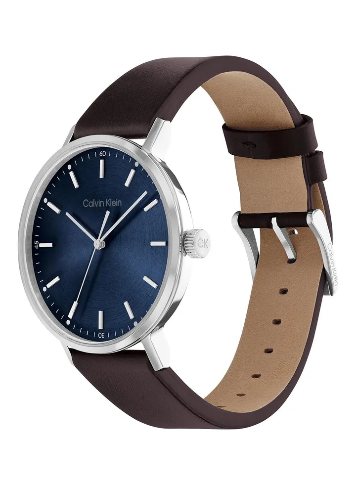 Analog Round Waterproof Wrist Watch With Leather Strap 25200052
