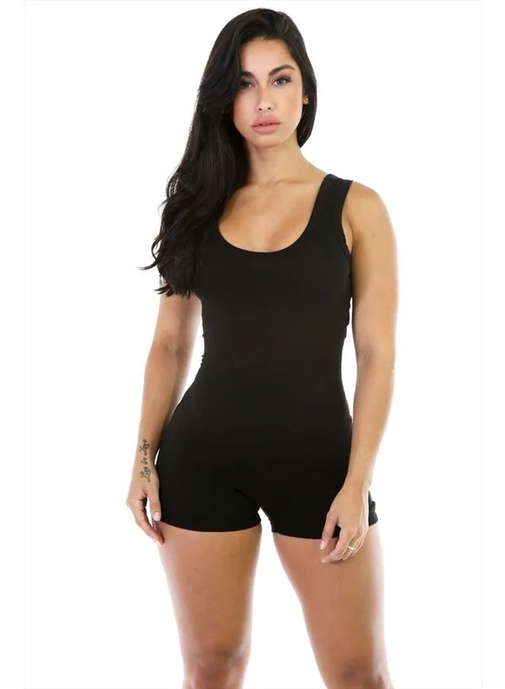 Short Romper Jumpsuit Leotard Sleeveless Top Women Stretch BlouseLady Bodysuit (Black, L)
