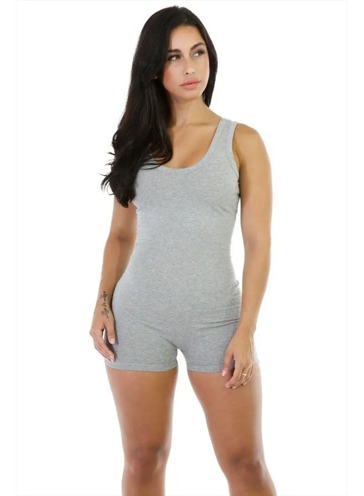 Short Romper Jumpsuit Leotard Sleeveless Top Women Stretch BlouseLady Bodysuit (Grey, XL)
