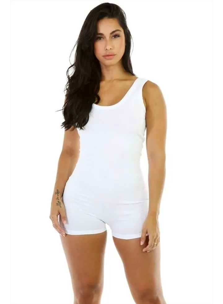 Short Romper Jumpsuit Leotard Sleeveless Top Women Stretch BlouseLady Bodysuit (White, M)