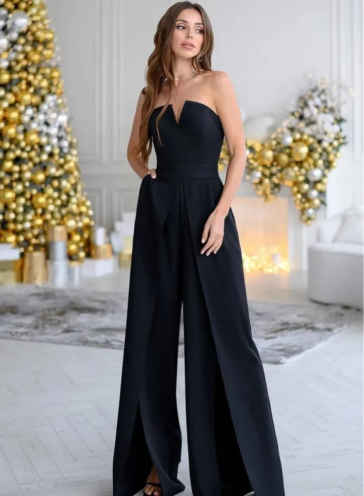V-neck Jumpsuits Black