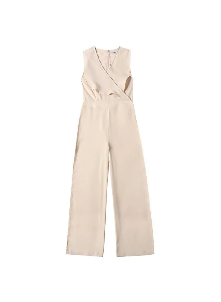 Stylish V-Neck Jumpsuit Beige