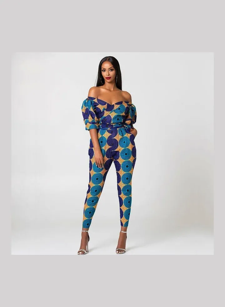 Printed Casual Jumpsuit Dark Blue/Yellow