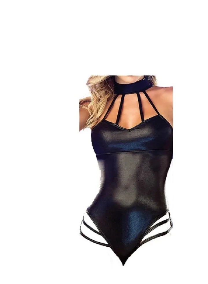 Women Leather Cami Top Sleeveless Bodysuit Jumpsuit