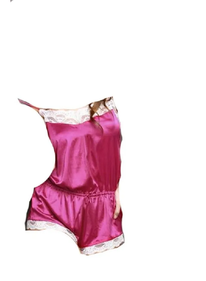 Women Nightwear Mesh Lace V Neck One Piece Baby Doll Lingerie Jumpsuit.