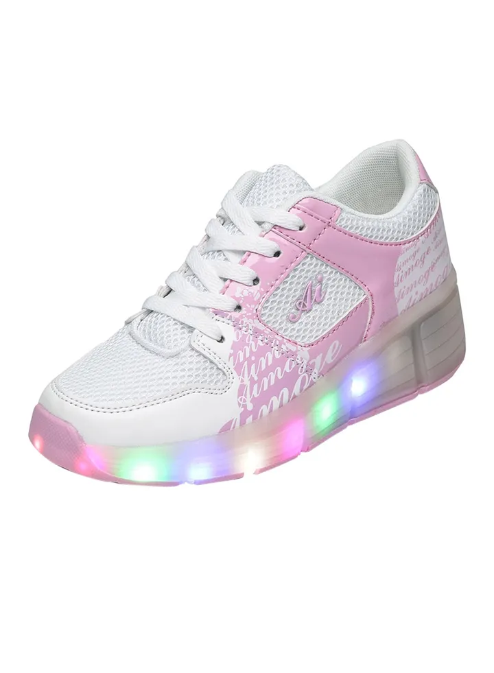 LED Flashing Wheeled Low Top Sneakers White/Pink