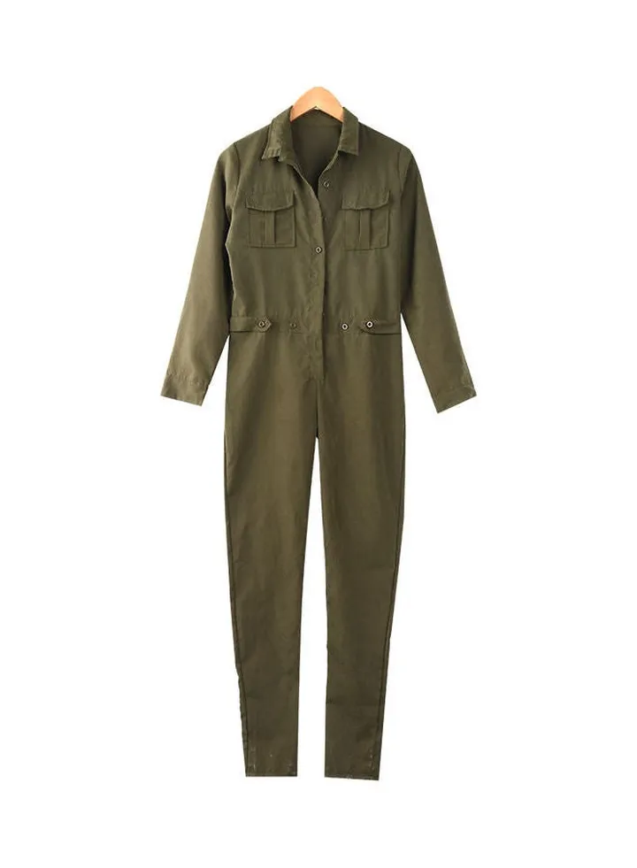 Casual Long Pants Bodysuit Dark Green