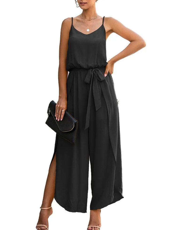 Casual Backless Jumpsuit Black