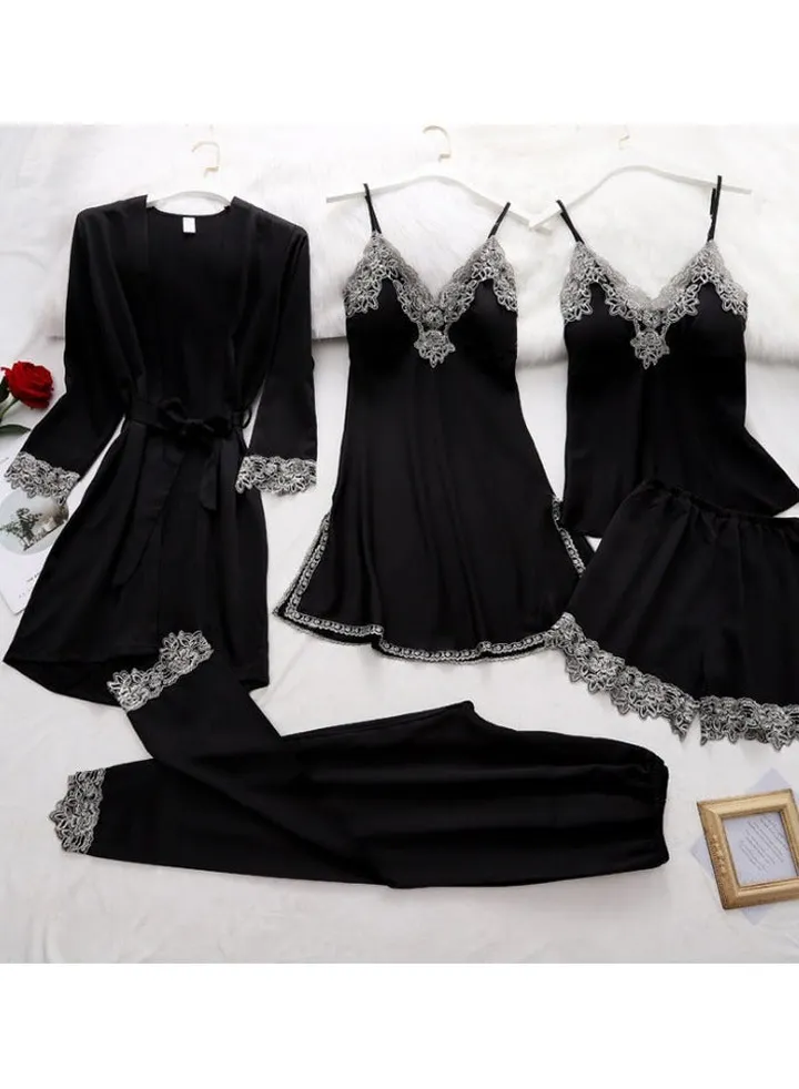New Five Piece Lce Silk Pajamas
