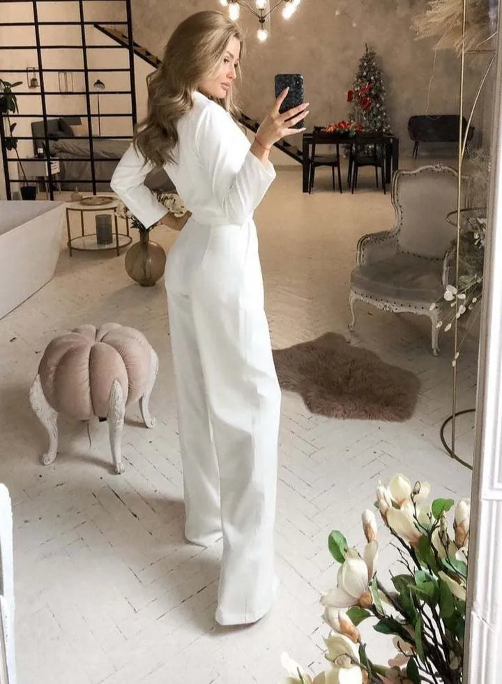V-neck Jumpsuits White