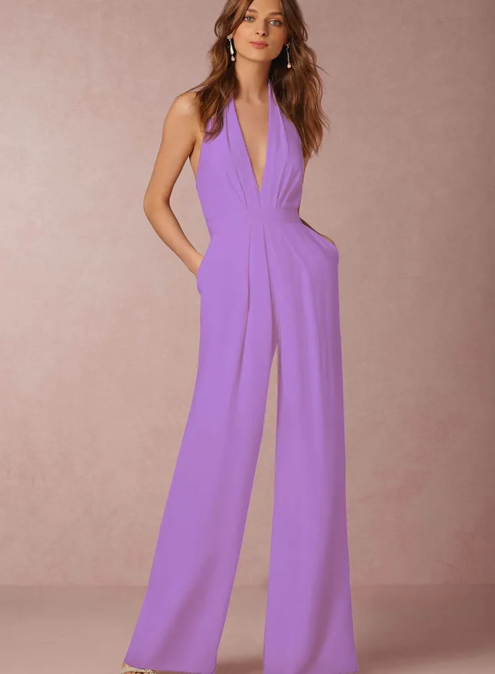 V-neck Jumpsuits Purple