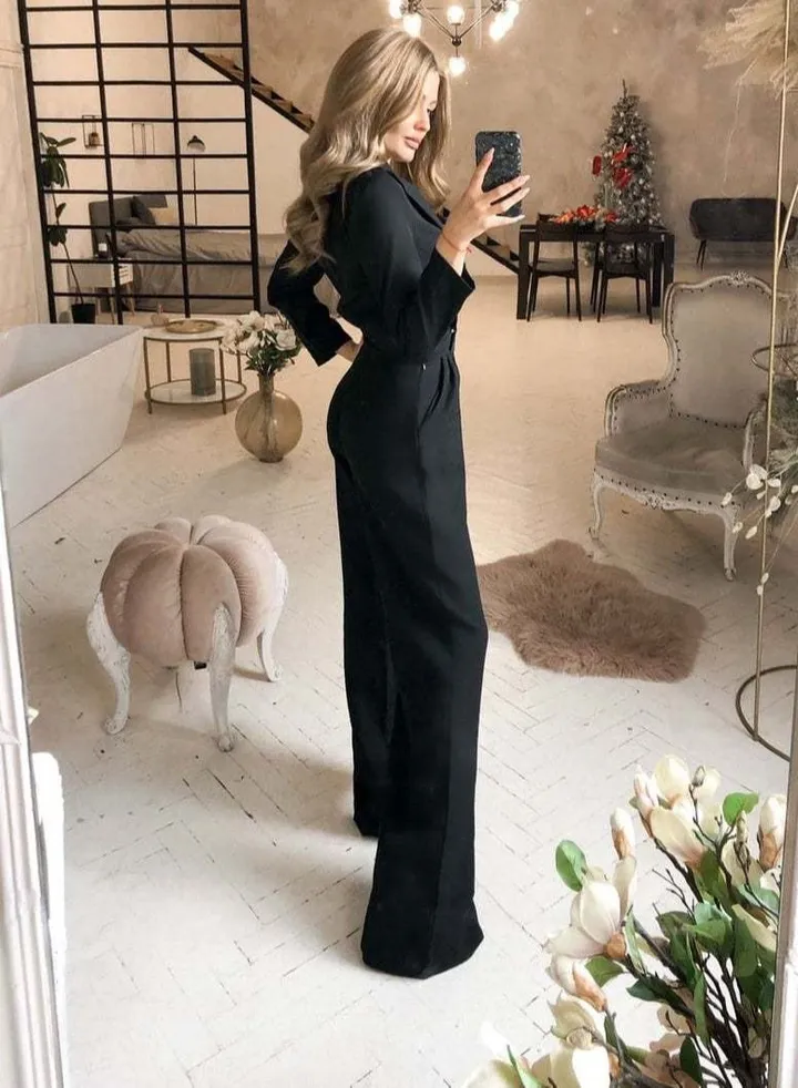 V-neck Jumpsuits Black