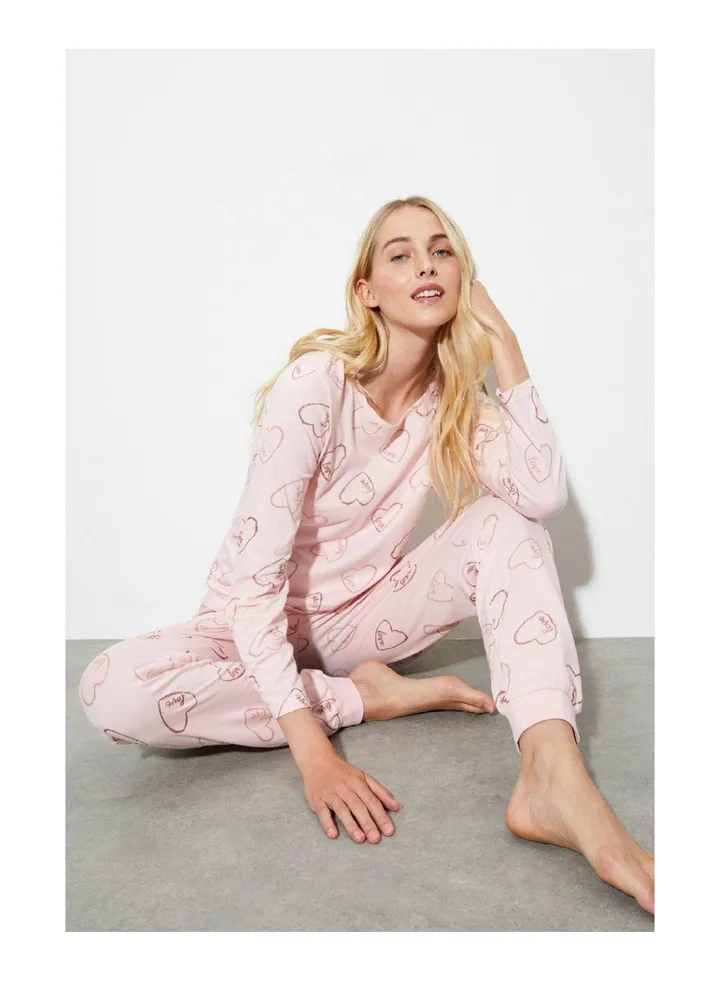 Pink Heart T-Shirt And Trouser Pyjama Set