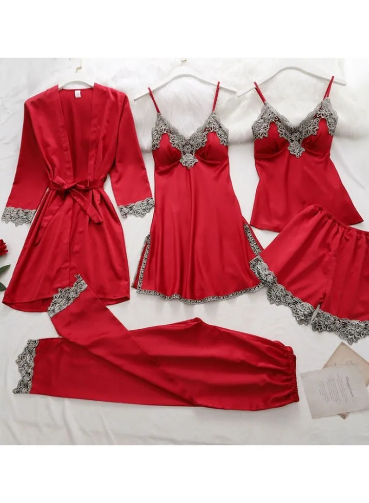 New Five Piece Lce Silk Pajamas