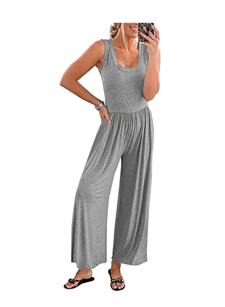 New Women's Casual Loose Sleeveless High Waist Jumpsuit