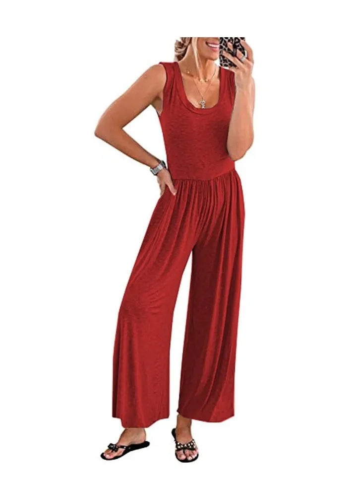 New Women's Casual Loose Sleeveless High Waist Jumpsuit