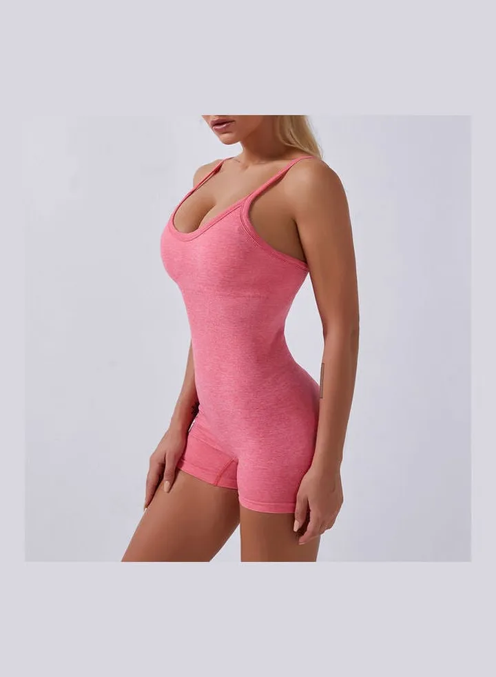 Women Spaghetti Straps Jumpsuits Yoga Workout Sportswear Solid Casual Rompers Pink