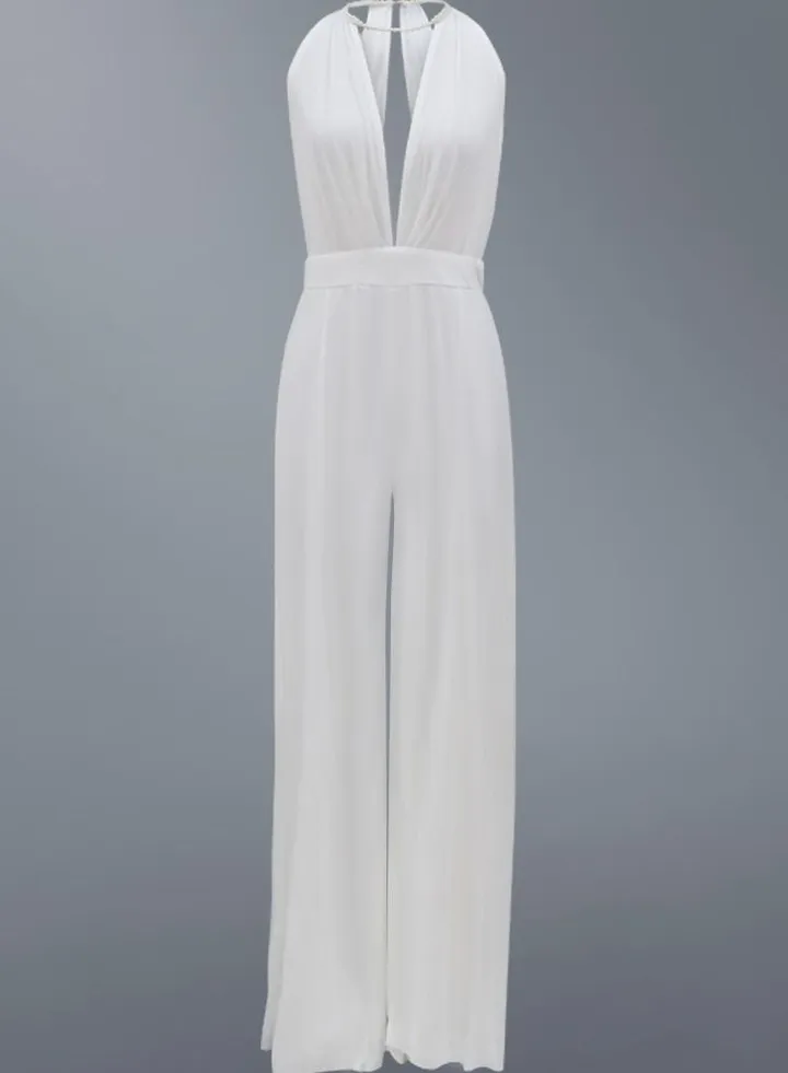 V-neck Jumpsuits White