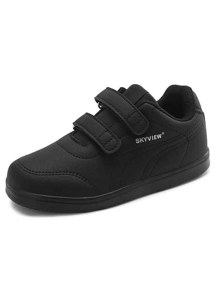 SKYVIEW Boy Girl Shoes Hook and Loop Sports Shoes Child Leather Lightweight Breathable Athletic Running Sneakers for Unisex Kids School Shoes Black