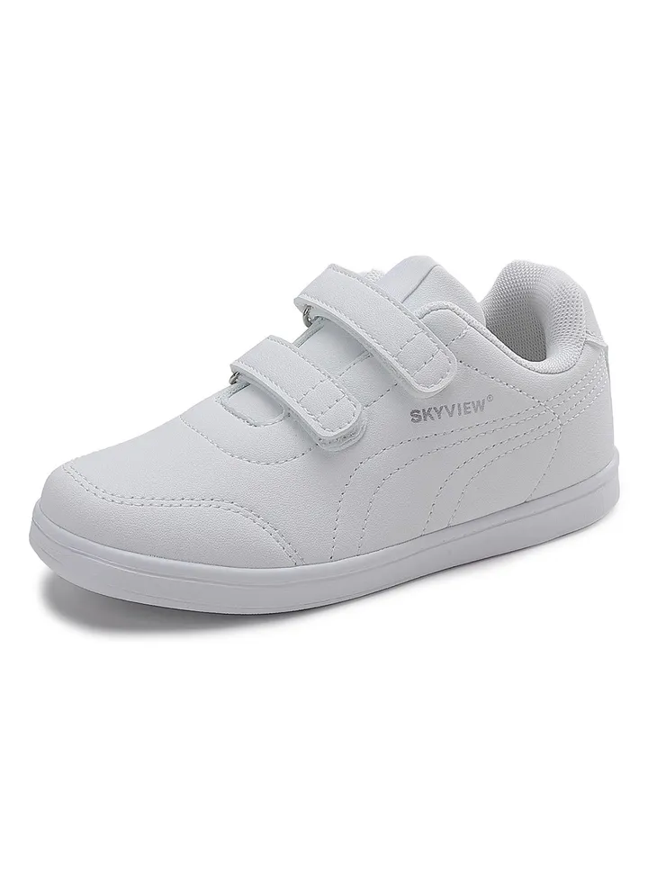 SKYVIEW Boy Girl Shoes Hook and Loop Sports Shoes Child Leather Lightweight Breathable Athletic Running Sneakers for Unisex Kids School Shoes White