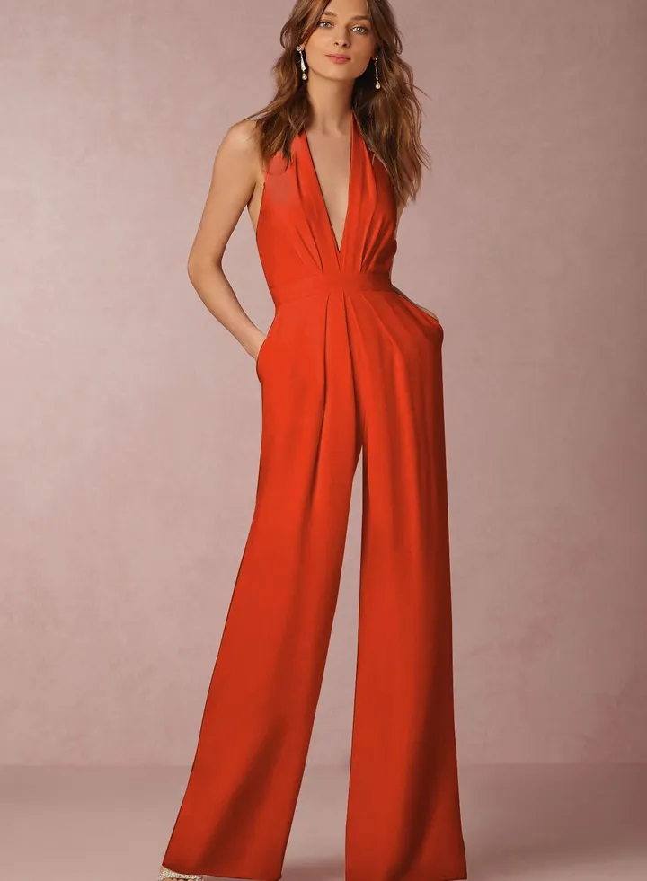V-neck Jumpsuits Orange