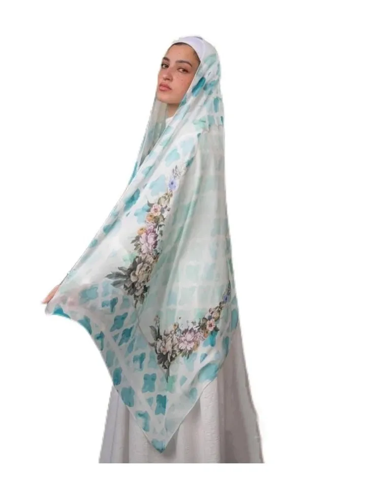Digital scarf with turquoise flowers 200*65 cm