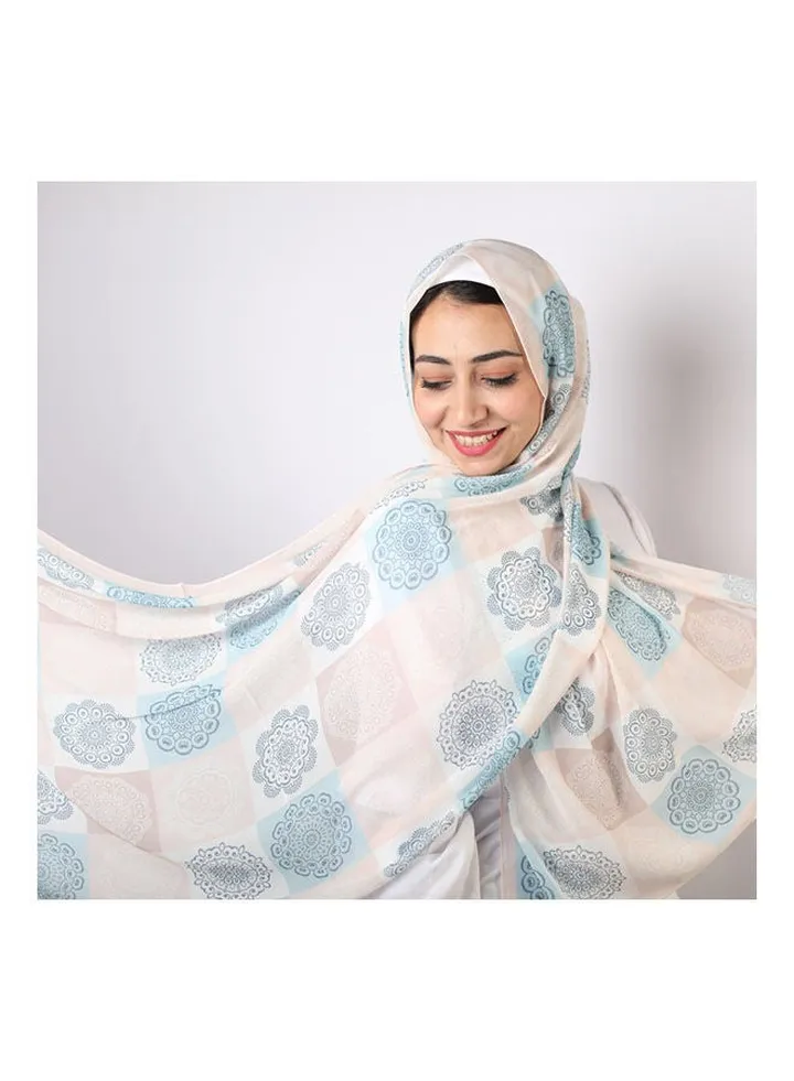 Casual Floral hijab White-Beige-Blue