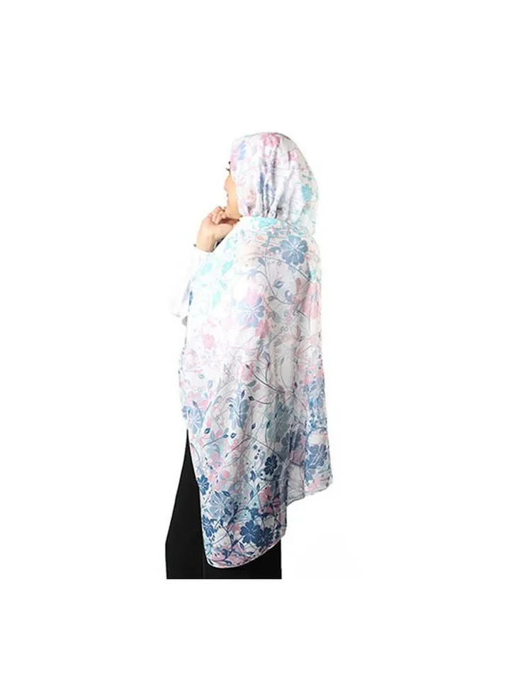 Casual Floral hijab White-Blue-Rose