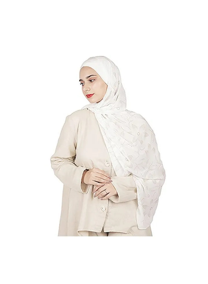 Casual Floral hijab White-Beige-Off-White