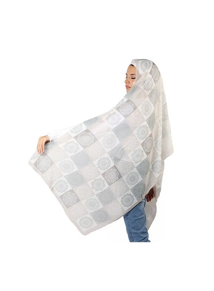 Casual Floral hijab White-Beige-Grey