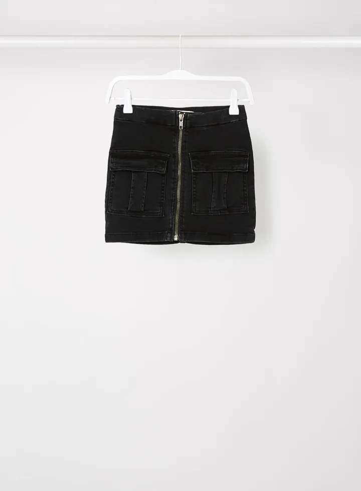 Kids Unisex Zip Front Mini Skirt Black