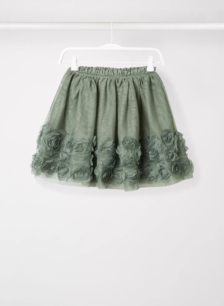 Girls Floral Applique Skirt Green