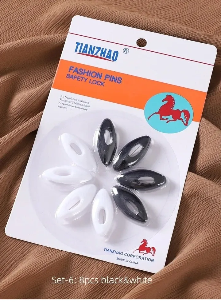 Set of 8 security hijab pins with black and white