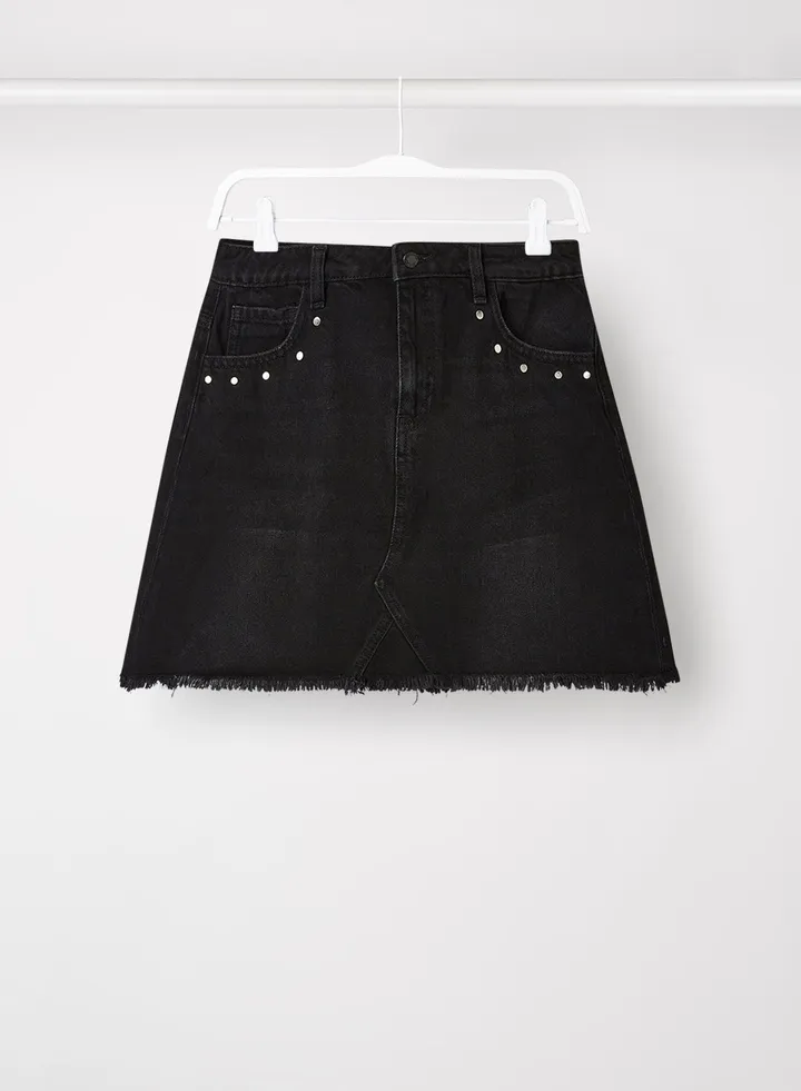 Girls Studded Denim Skirt Black