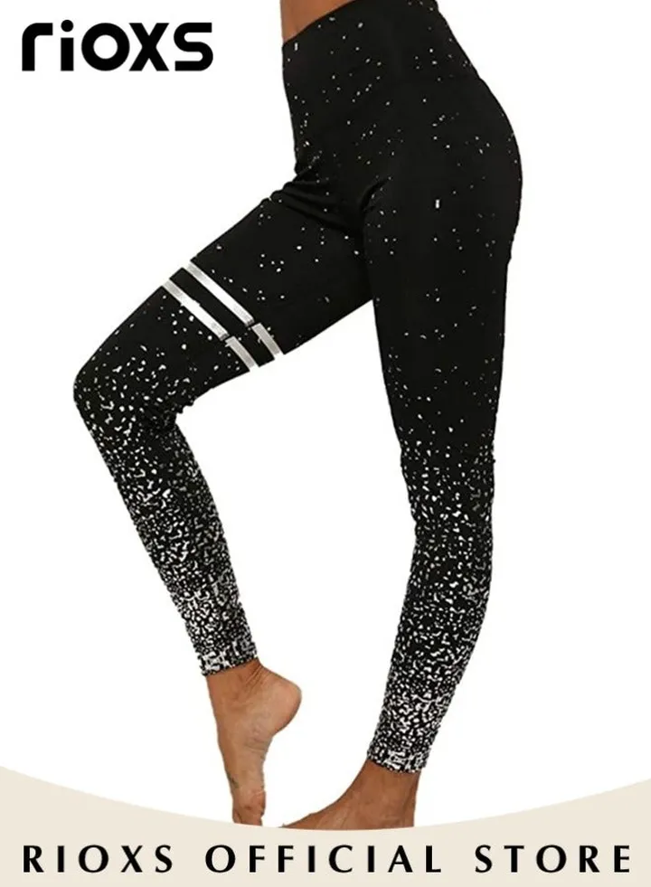 Women's High Waisted Skinny Yoga Pants Silver Sports Leggings Tights Slim Fit