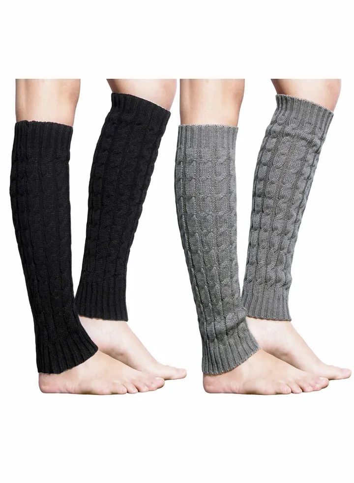 2 Pairs Women Knit Leg Warmers Winter Warm Long Boot Socks