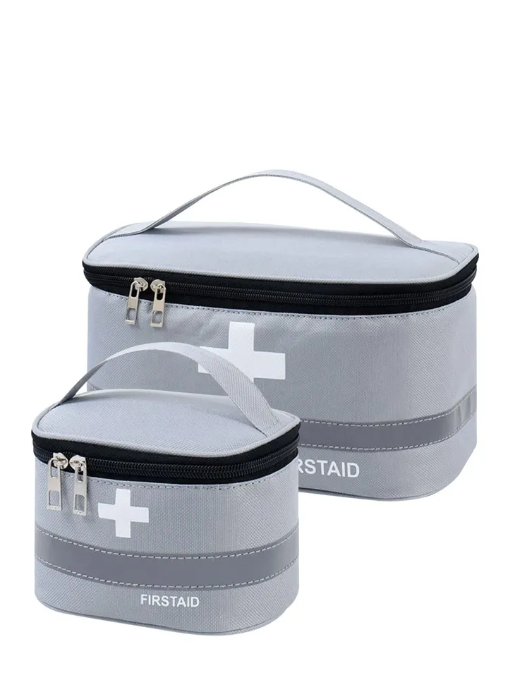 2 Pcs Empty First Aid Bags with Small Medical Pouch, Insulated Survival Medicine Bag, Portable Medication Travel Carrying Case with Handle for Car Home Camping Office Workplace (Deep Grey)
