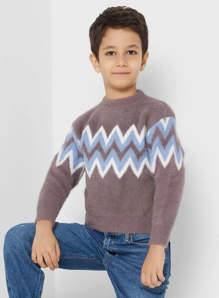 Boys Crew Neck Pattern Sweater