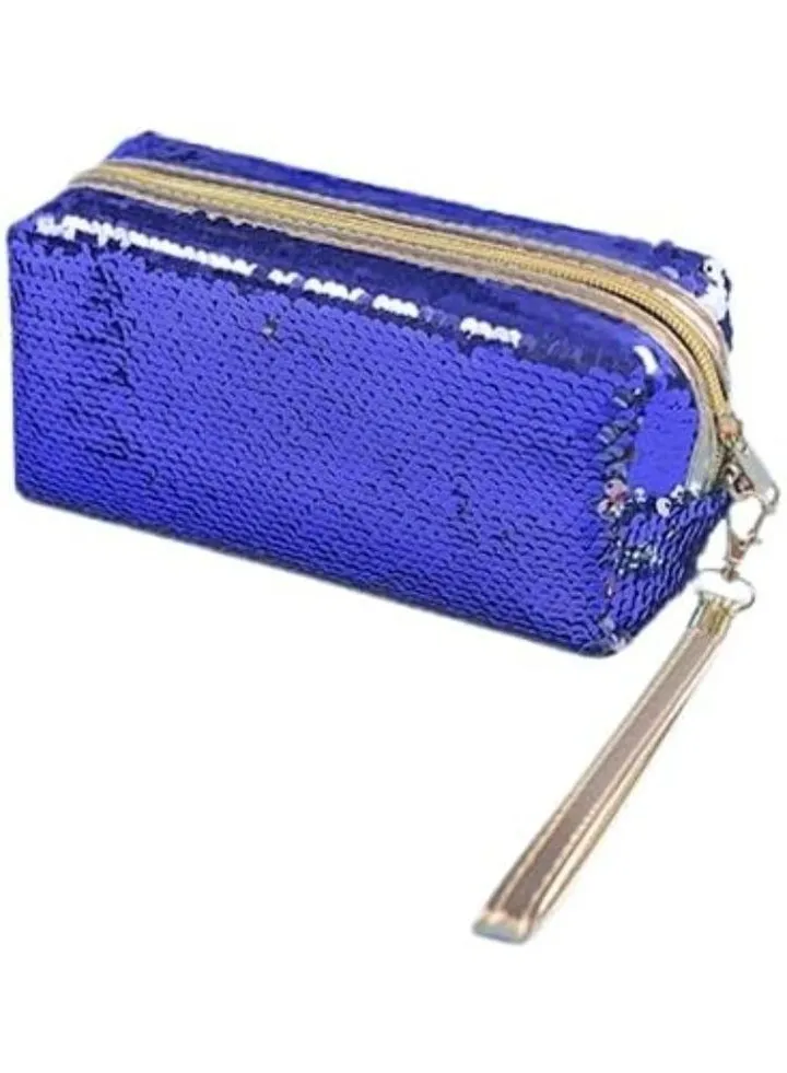 Sequin Pencil Case Multifunctional Stationery Bag Fashion Pencil Bag with Zipper for Girls Students (Blue) 