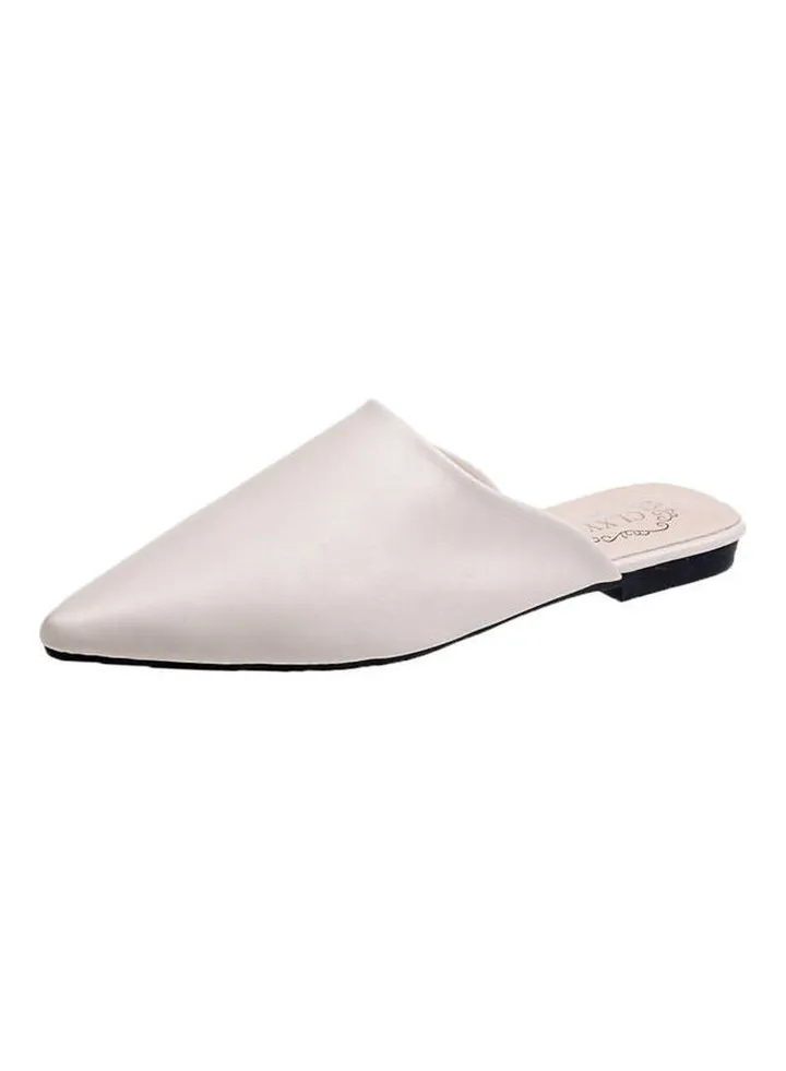 Closed Pointed Faux Leather Mules Shoes White