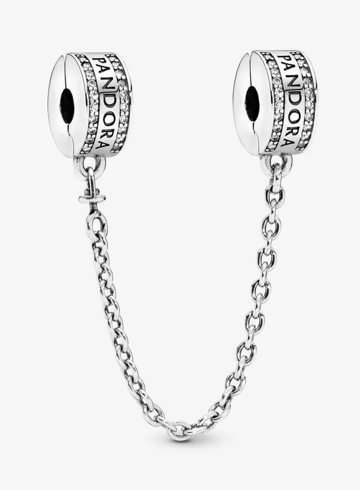 925 Sterling Silver Safety Chain Clip Charm 5cm for Pandora Moments Women's Bracelet 792057CZ