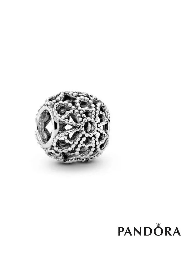 925 Sterling Silver Beaded Openwork Flower Charm for Pandora Moments Women's Bracelet 791282